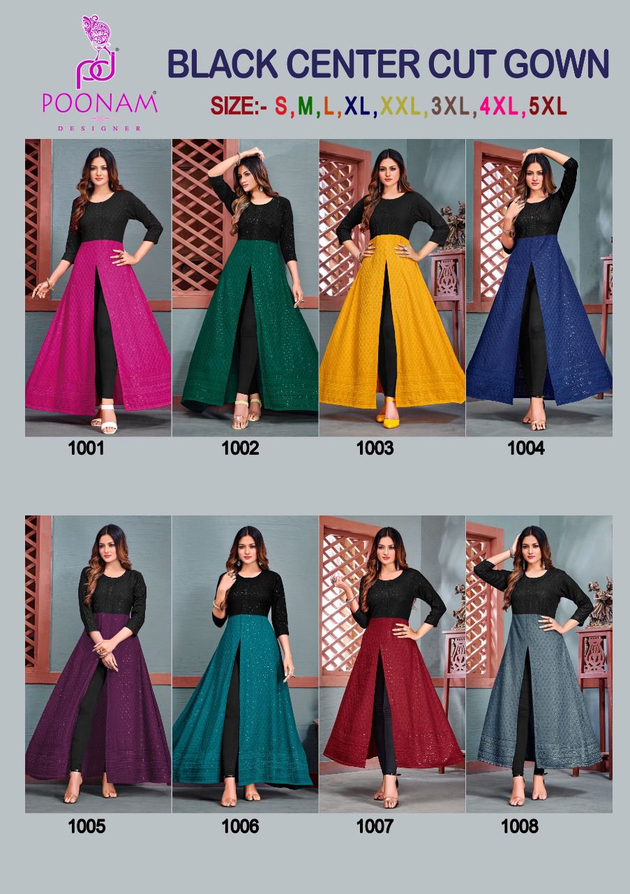 Poonam Black Center cut Gown Wholesale Designer Collection